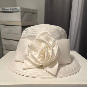 Elegant White Women's Hat with Satin Flower